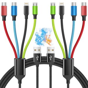 4 in 1 Multi Charging Cable [2Pack 5FT], Nylon Braided 4 in 1 Charging Cable, Multi Chargers for All Devices with IP/Type C/Type C/Micro Port, Compatible with Most Cell Phones/Tablets and More