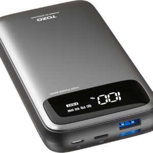 TOZO PB2 PD Fast Charging Power Bank 20000mAh with Visible Digital Display Portable Charger 18W Battery Pack with Dual Input Ports, High Charging Speed for iPhone, Samsung and More. Gray
