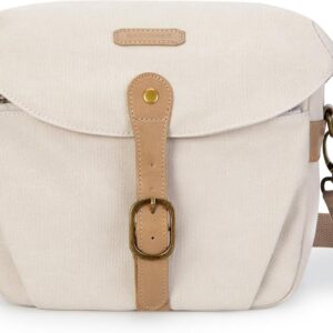 BAGSMART Camera Bag, SLR DSLR Canvas Crossbody Camera Case, Compact Camera Shoulder Bag with Rain Cover for Women and Men, Ivory White
