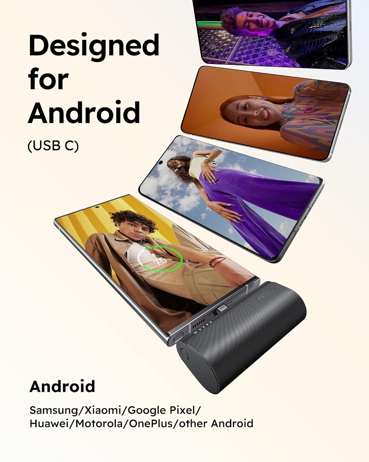 VEGER Portable Charger, USB C Power Bank, 5000mAh Mini Battery Pack Fast Charging 20W Small Charging Bank for Samsung Galaxy S21, S20, S10, S9, Note 20, Pixel, Moto, LG, Oculus Quest, Android Phones - Image 2