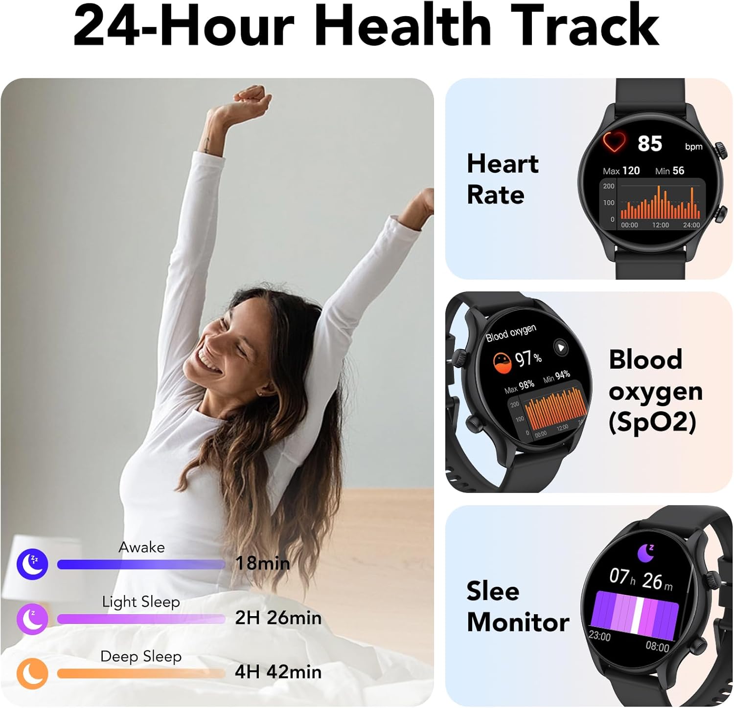 Smart Watch, 1.39" Smartwatch for Men Women (Answer/Make Call), Fitness Activity Tracker with Heart Rate & Sp02 Monitor, 100+ Sport Modes, IP68 Waterproof Fitness Watch for Android iOS (Black) - Image 5