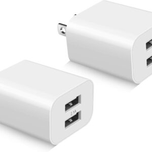 USB Wall Charger Block 2Pack Dual Port Cube Plug Power Charging Adapter Brick for Apple iPhone 15/14/13/12/XS Max/XR/X/8/8 Plus/7/6S/6S Plus/6/SE/5S/5C/iPad Mini/Air/Samsung Galaxy Kindle Fire LG