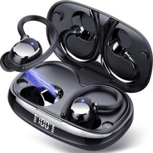 Wireless Earbuds, Bluetooth Headphones 80Hrs Deep Bass Playtime with LED Display, Sport Earphones with ENC Noise Cancelling Mic, IPX7 Waterproof Over-Ear Ear Buds with Earhooks for Workout/Running