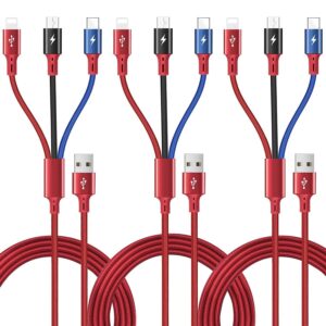 3Pack 5Ft Multiple Charging Cable 3-in-1 Braided Multi Charger Cord Fast Charging Cable Multi Charger Cable for Type C/Micro USB Port for Cell Phones/iPhone 16 15 14 13/ Samsung/PS/Tablets & More