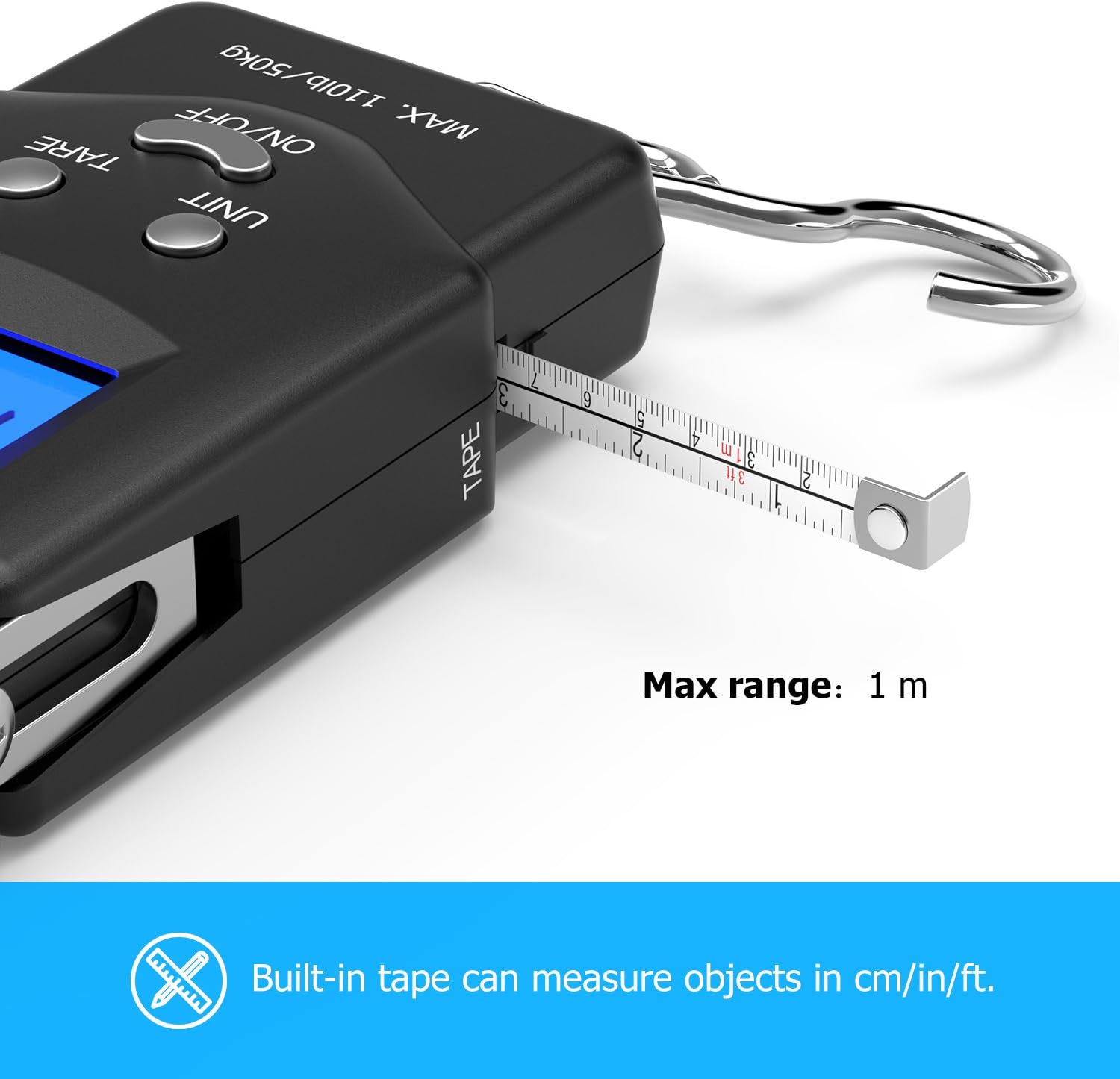 Dr.meter Fish Scale - PS01 110lb/50kg Backlit LCD Display Digital Scale with Built-in Measuring Tape - Fishing Scale with 2 AAA Batteries, Pocket Size - Fishing Gifts for Men - Image 3