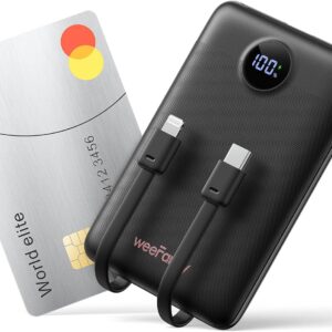 Mini Portable Charger with Built-in Cables 10000mAh 22.5W Fast Charging Power Bank USB-C Small Battery Pack Travel Essential Slim Battery Bank for iPhone, Samsung, Android, and More