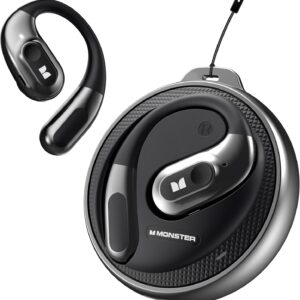 Monster Open Ear Headphones AC330, Wireless Earbuds Bluetooth 5.4 with Clear Talk, Stylish Rotating Case with Lanyard, Type-C Charging,Comfort Fit, 24H Playback, IPX5 Water Resistant, Black
