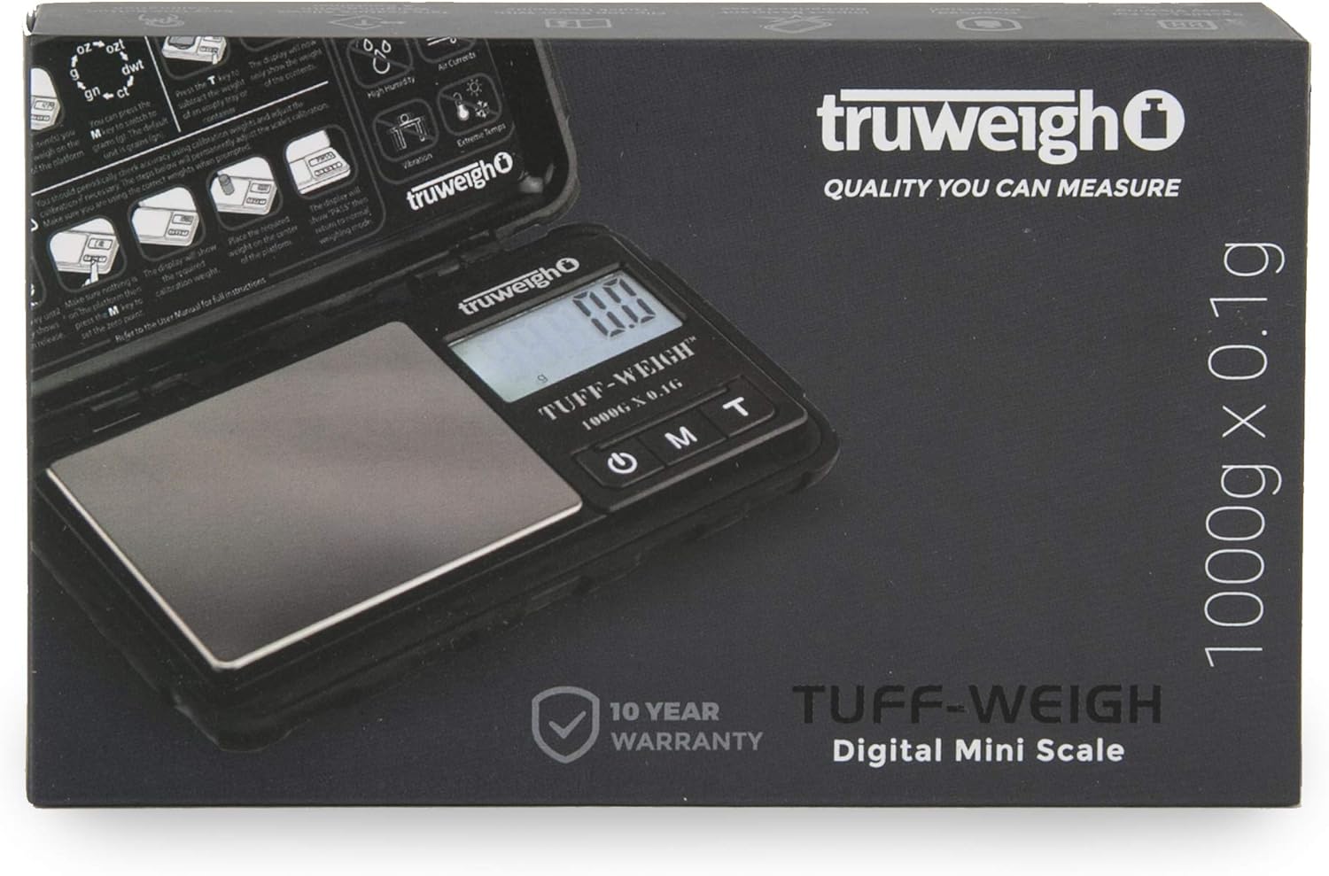 TUFFWEIGH Digital Mini Scale (1000g x 0.1g - Black/Black) - Rubberized Impact Resistant Digital Kitchen Scale - Travel Digital Pocket Scale - Digital Food Scale - Small Digital Scale - Image 6