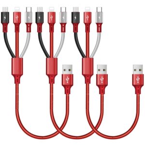 [3Pack 1Ft] Multi Charging Cable, Short Multi Charger Cable, 3 in 1 Braided Universal Multiple USB Cable Charging Cord Adapter with IP/Type-C/Micro USB Port for Cell Phones/iPhone Series/Galaxy & More
