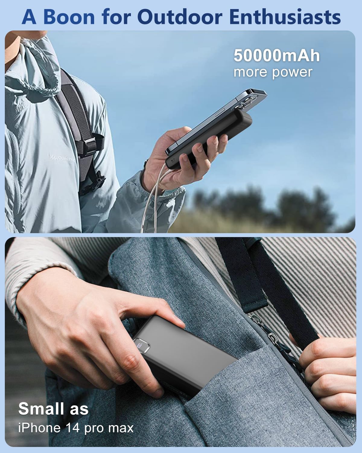 Portable-Charger-Power-Bank - 50000mAh Powerbank PD 30W and QC 4.0 Fast Charging External Battery Pack with USB-C LED 4 Outputs & 2 Inputs Portable Charging for iPhone 15 14 13 pro, Samsung - Image 4