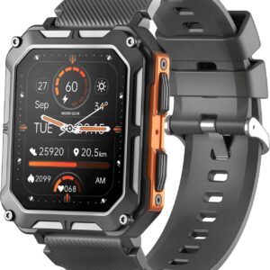 The Indestructible Smartwatch - IP68 Waterproof Outdoor Rugged Android Smart Watch - Features Bluetooth Calling, Heart Rate, and Sleep Monitoring - Compatible with Android and iOS (Orange)