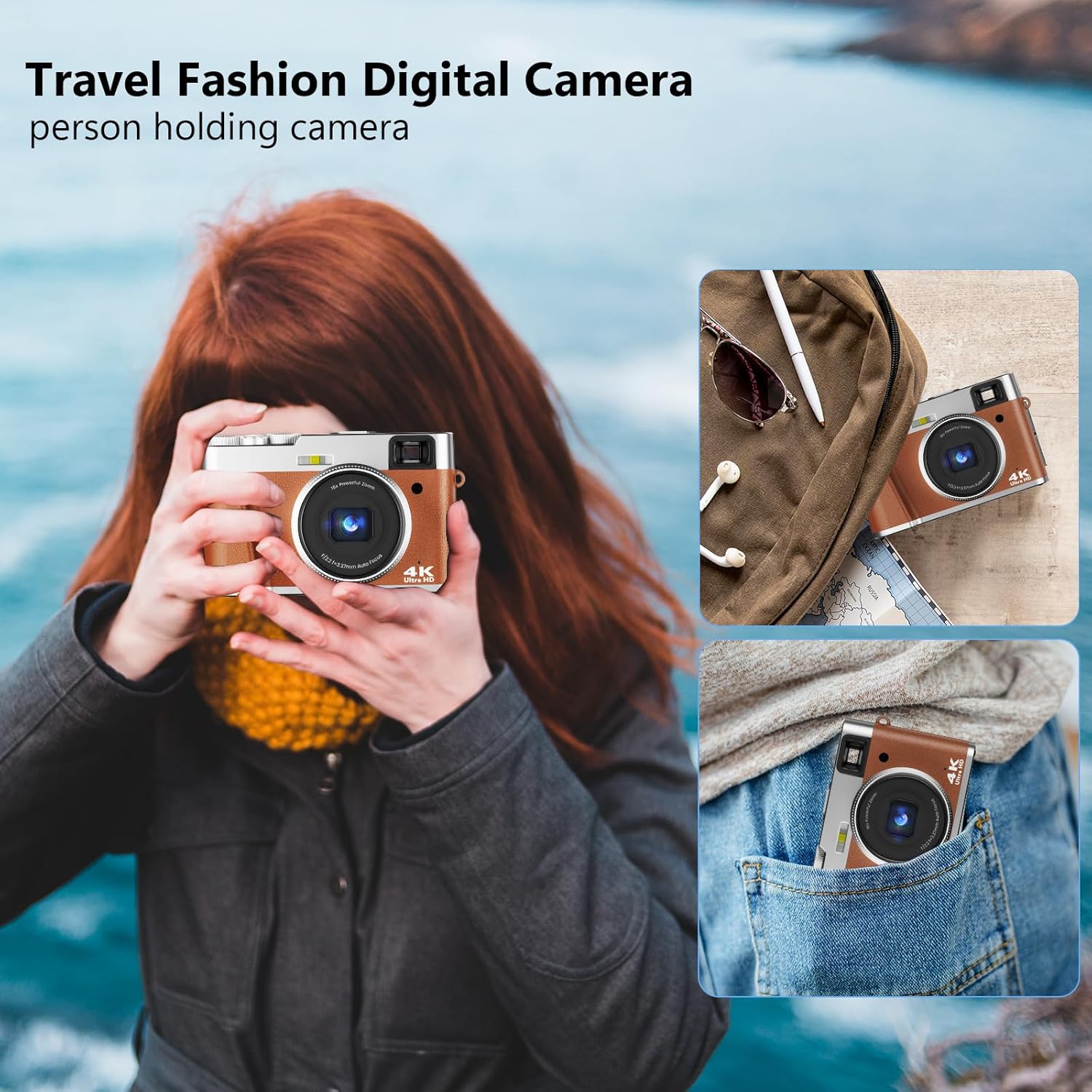 4K Digital Camera, Photography Autofocus 48MP YouTube Vlogging Camera, 16X Digital Zoom Video Camera Anti-Shake with 32GB Micro Card, Compact Point and Shoot Travel Cameras for Gifts(Brown) - Image 6