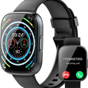 Smart Watch for Men Women(Answer/Make Calls), 1.95" HD Touch Screen Fitness Watch with Sleep Heart Rate Monitor, 110+ Sports Modes, IP68 Waterproof Activity Trackers Compatible with Android iOS, Black