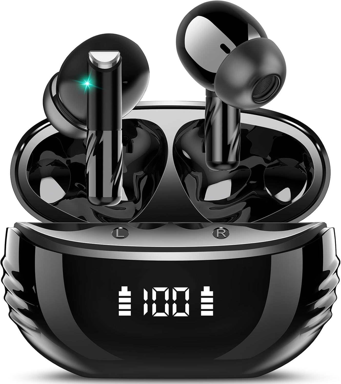 Wireless Earbuds Bluetooth 5.4 Headphones Premium Sound Ear Buds with ENC Noise Cancelling, 48H Playback in Ear Earphones with LED Display, IPX7 Waterproof Earbuds for iOS Andriod Sport/Workout/Black