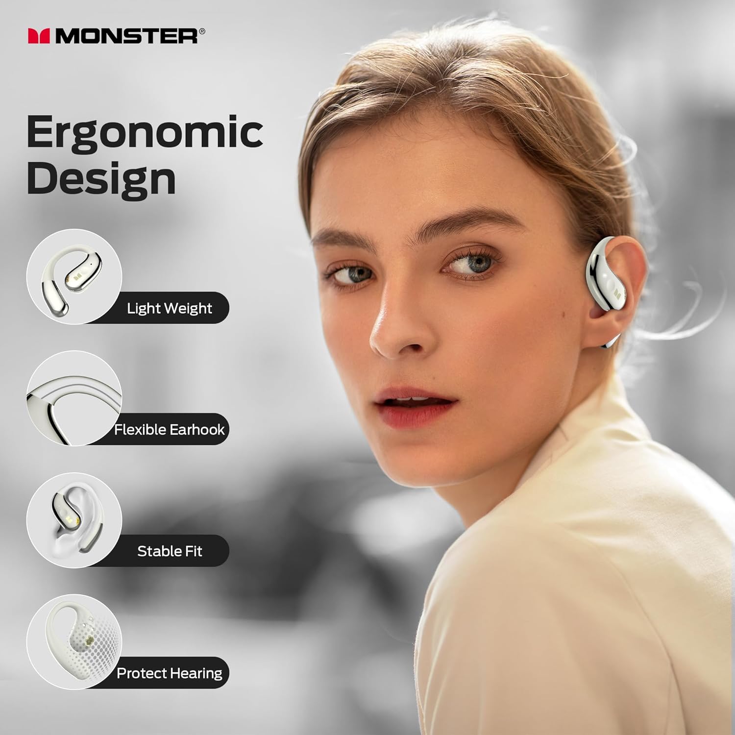 Monster Open Ear AC360, Wireless Bluetooth Rotary Earphone, with Lanyard, Upgraded Bluetooth 5.4, Touch Control, 24h Long Battery Life, IPX5 Waterproof,Long-Lasting Wear Without Fatigue - Image 2
