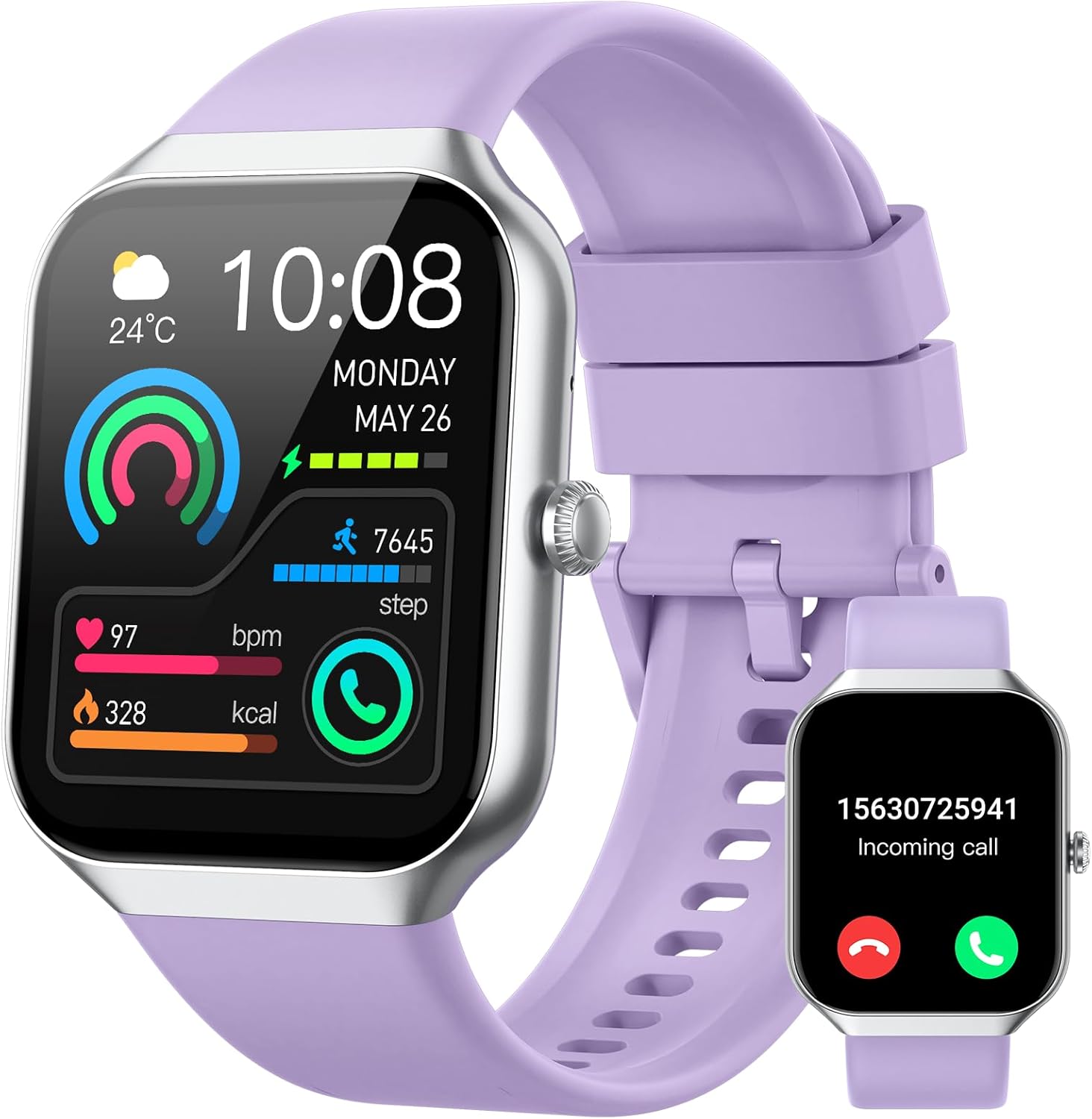 Smart Watch for Men Women (Answer/Make Call), 1.96" HD Smartwatch with Heart Rate/Sleep Monitor/Pedometer/Calories, 113+ Sports Fitness Watch, IP68 Waterproof Activity Tracker for Android iOS-Purple