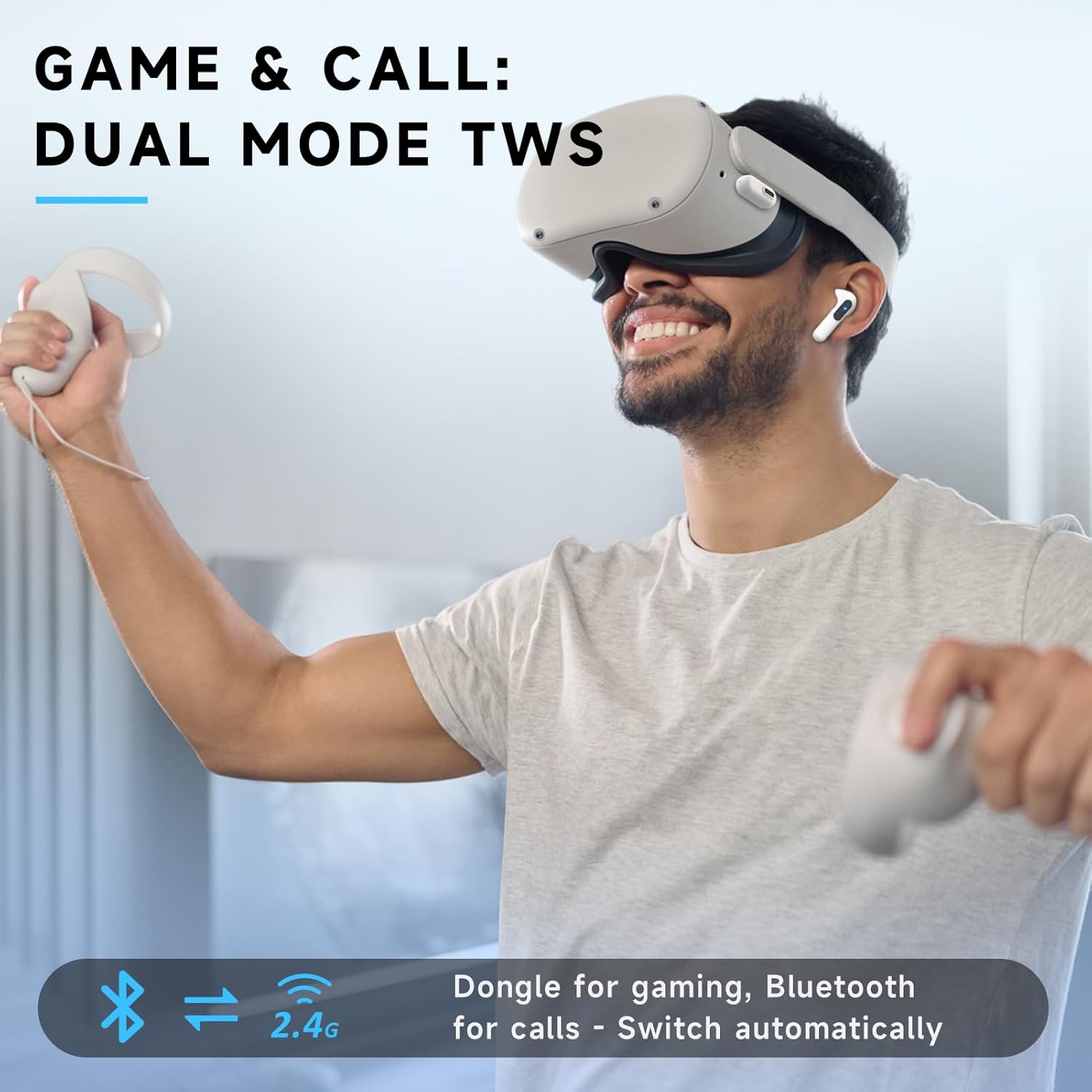 RYR 2.4GHz Wireless Gaming Earbuds, Bluetooth 5.3 in-Ear Headphones Bass Stereo, Gaming Earphones with Noise Cancelling Mic, LED Display, 36Hs Playtime for Meta Quest 3/2, PS5/4, VR, Switch, PC, Phone - Image 2