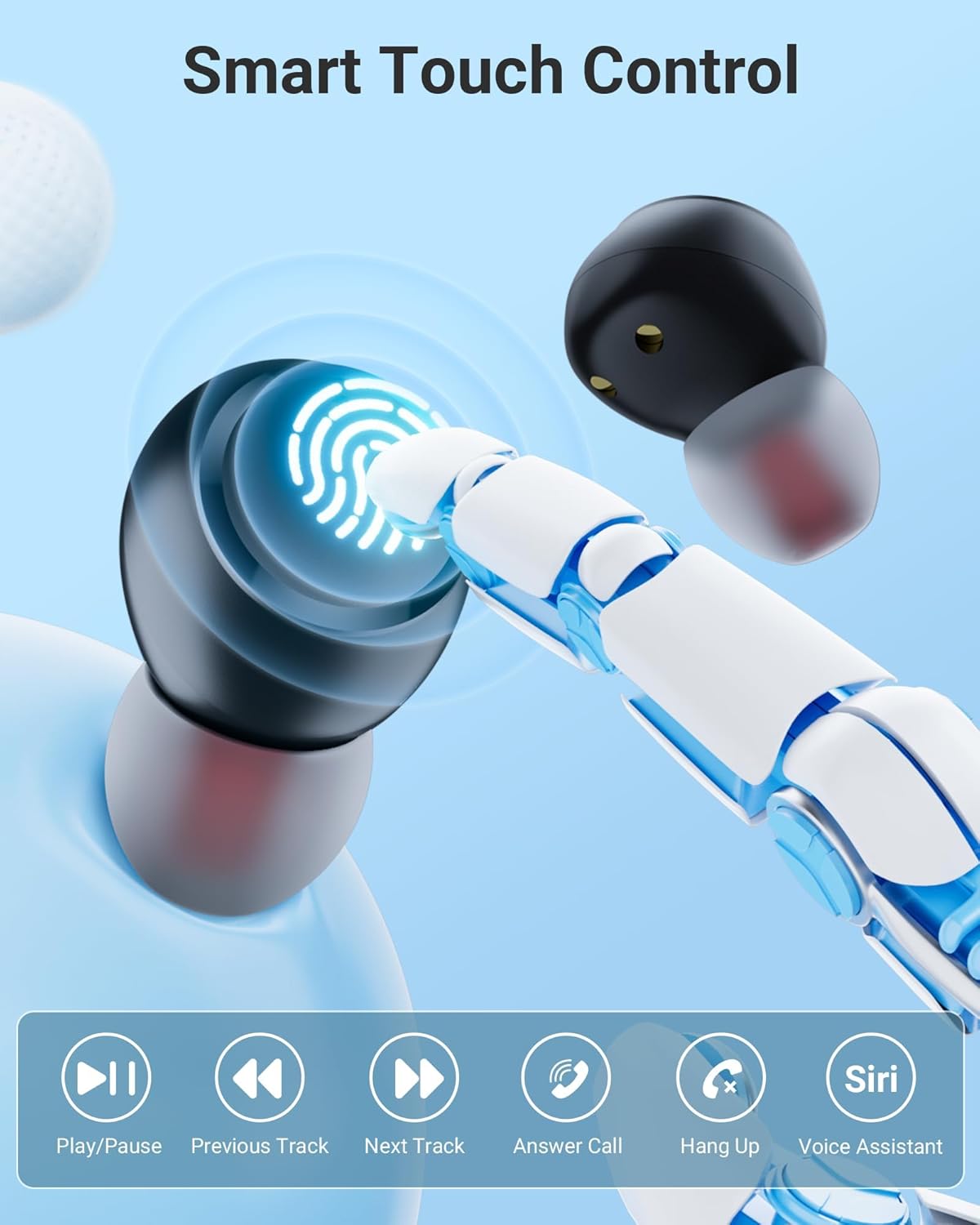 Wireless Earbuds Bluetooth 5.4 Headphones Ear Buds with Mic & LED Power Display IPX7 Waterproof Mini Earbud Stereo Sound Ultra-Light Earphones for Phone Sports Exercise Running Working Gym Black S - Image 4