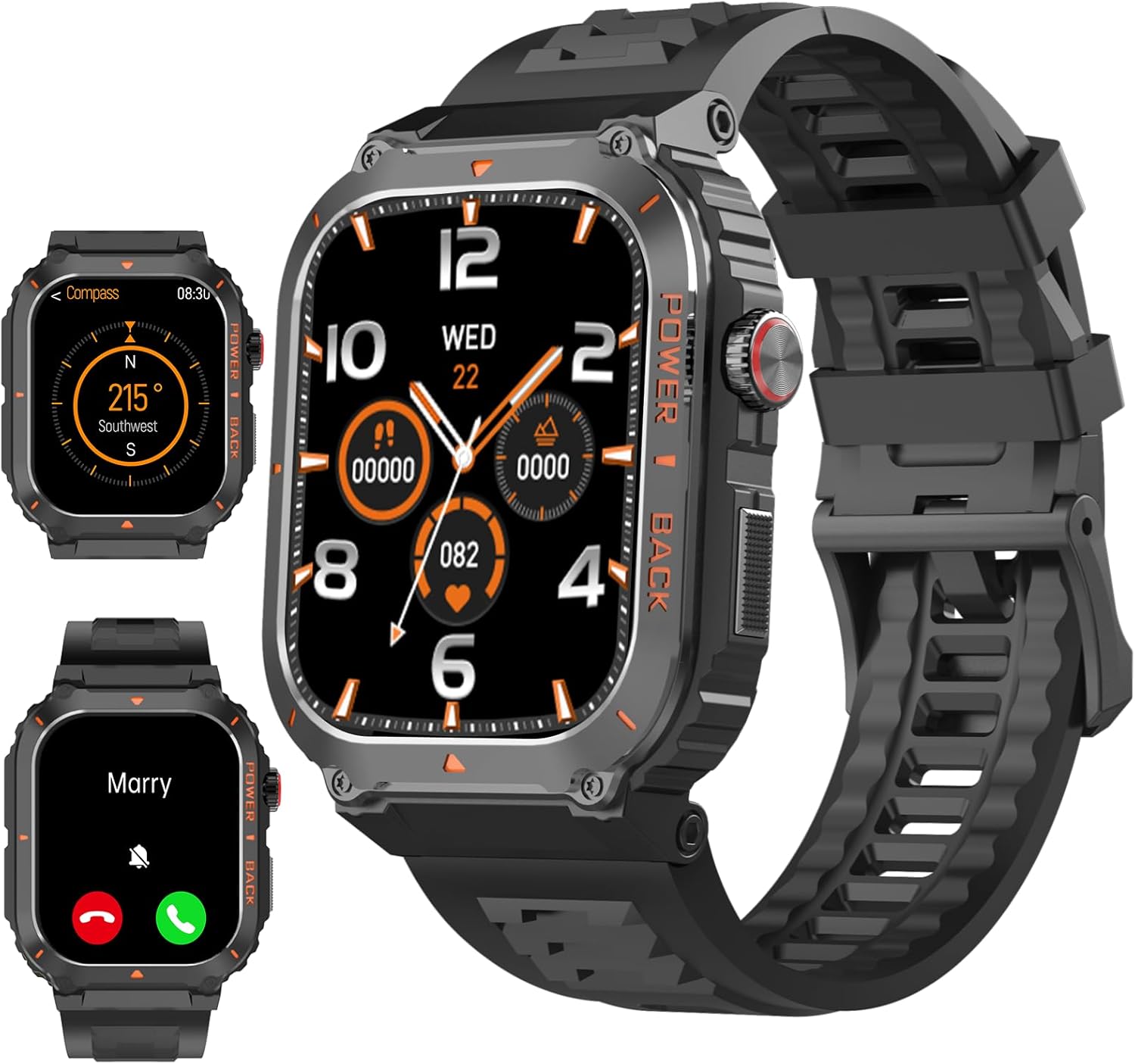 Smart Watch, Military GPS Smart Watches for Men(Answer/Make Call),Outdoor Sports Smartwatches with Health Monitor, Compass/Altitude/Air Pressure, Fitness Tracker for Android/iPhone (with GPS, Black)