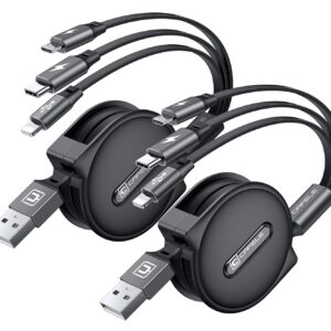 CAFELE [2025 Upgraded Multi Charging Cable, 3 in 1 Retractable USB Charging Cable with Type C, Micro USB, Phone Port, Multiple Fast Charger Cord for Phone 14 13 12 11 XS XR X 8 7 6 SE, Galaxy(4ft)