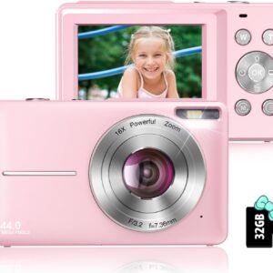 Digital Camera, FHD 1080P Digital Camera for Kids with 16X Zoom Anti Shake, Flashlight, 44MP Point and Shoot Camera Compact Small Digital Camera for Teens, Girls, Boys, Students - Pink