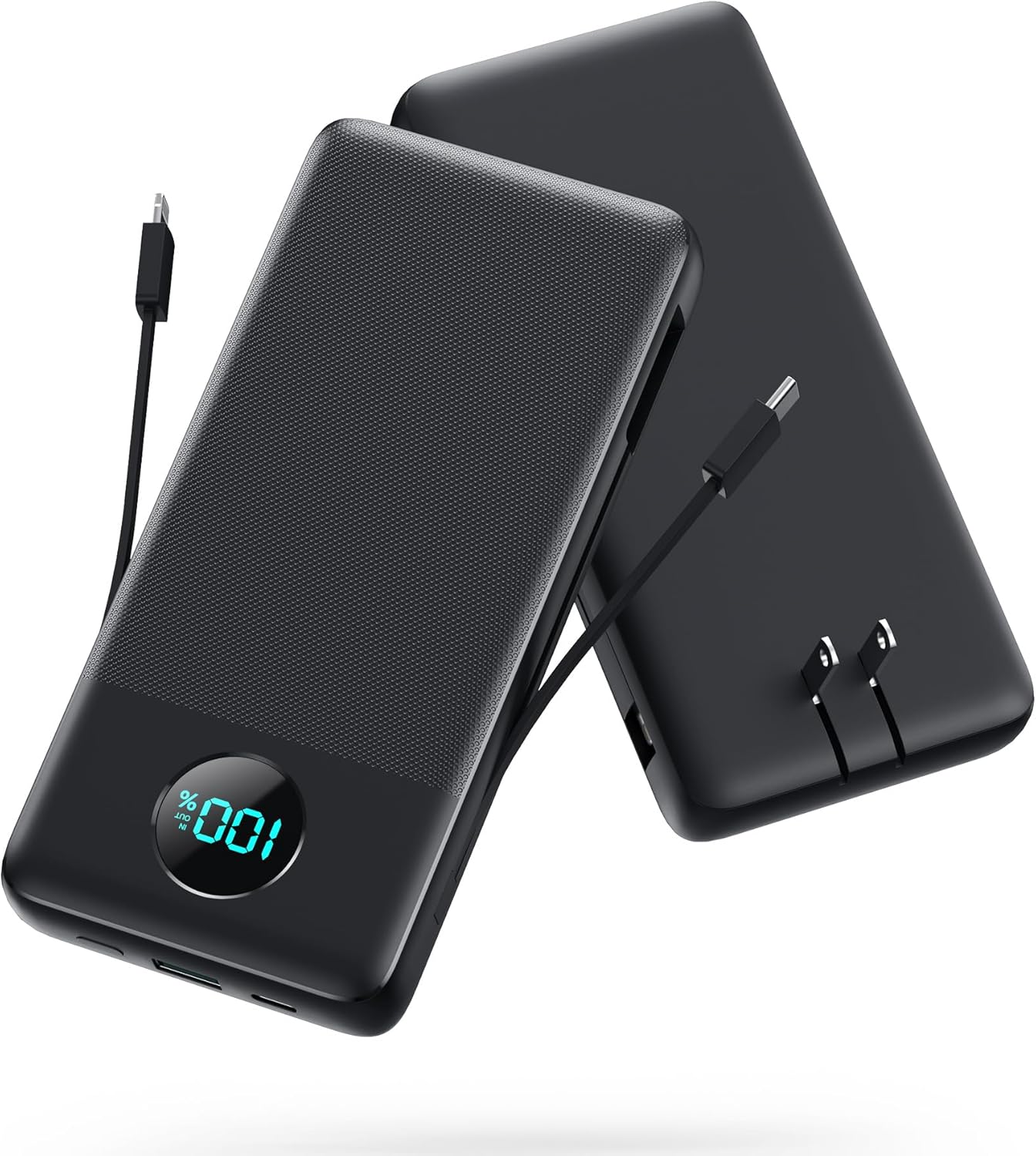 Portable Charger USB C Power Bank with 2 Built in Cables & AC Wall Plug,13800mAh Portable Battery Pack Fast Charging Compact LED Display Universal Compatible with iPhone 16/15,Galaxy S23,Tablets etc