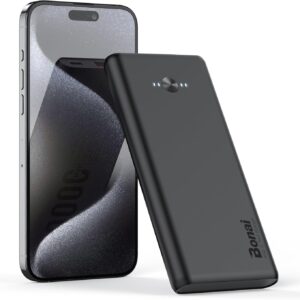 Portable Charger 10000mAh Slim Power Bank BONAI, 5V/3A USB-C In&Output High-Speed Charging Battery Pack, External Phone Battery Bank for iPhone Galaxy Android iPad Apple Watch AirPods and more - Black