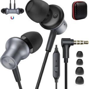Noise Canceling Wired Earbuds for Chromebook Laptop PC, Ear Buds Wired with 3.5mm Plug in Audio Jack Mic/Mute HiFi Stereo Wired Headphones Corded Earphones for Kindle Fire Nintendo Switch School, Grey
