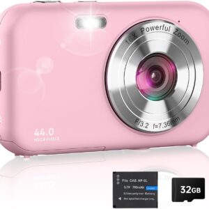Digital Camera, FHD 1080P Kids Camera with 32GB Card, 44MP Point and Shoot Camera 16X Zoom Anti Shake, Compact Small Digital Cameras Gift for Kids Teens Students Boys Girls Beginners