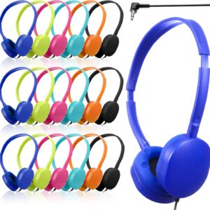 Konohan 18 Pack Kids Headphones Bulk for Classroom School Class Set of Headphones for Students Adjustable on Ear 3.5mm Wired Headphones for Toddler Boys Girls Teens Children Adults(Multicolor)