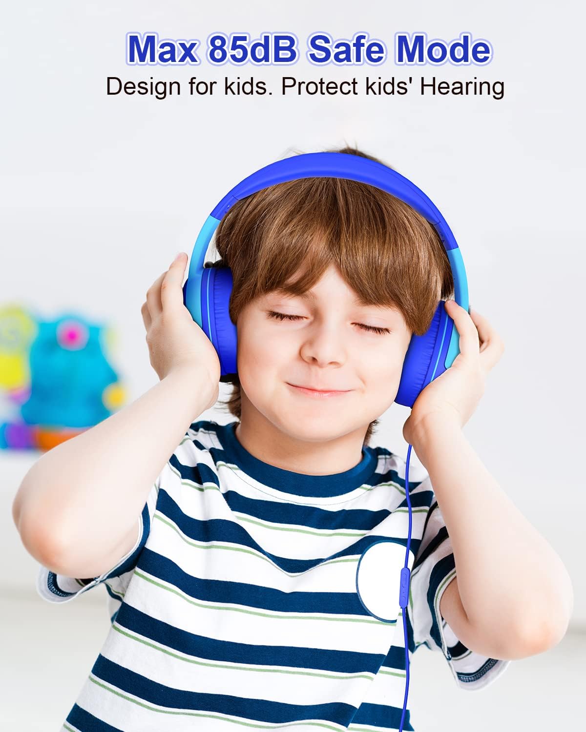 ELECDER Kids Headphones, S8 Wired Headphones for Kids with Microphone for Boys Girls, Adjustable 85dB/94dB Volume Limited (Navy/Blue) - Image 2
