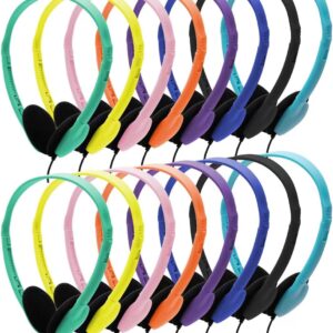 16 Pack Headphones Bulk for Classrooms School Student Wired Headsets On-Ear Class Set Earphones Individually Bagged in 8 Multiple Colors