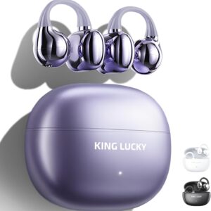 King Lucky Clip-on Earbuds,Open Ear Earbuds Wireless Bluetooth 5.4, Lightweight Open Ear Headphones with C-Shaped Bridge,Slim Hook,50H Battery,Waterproof,for Glasses Wearers and Workouts (Purple)