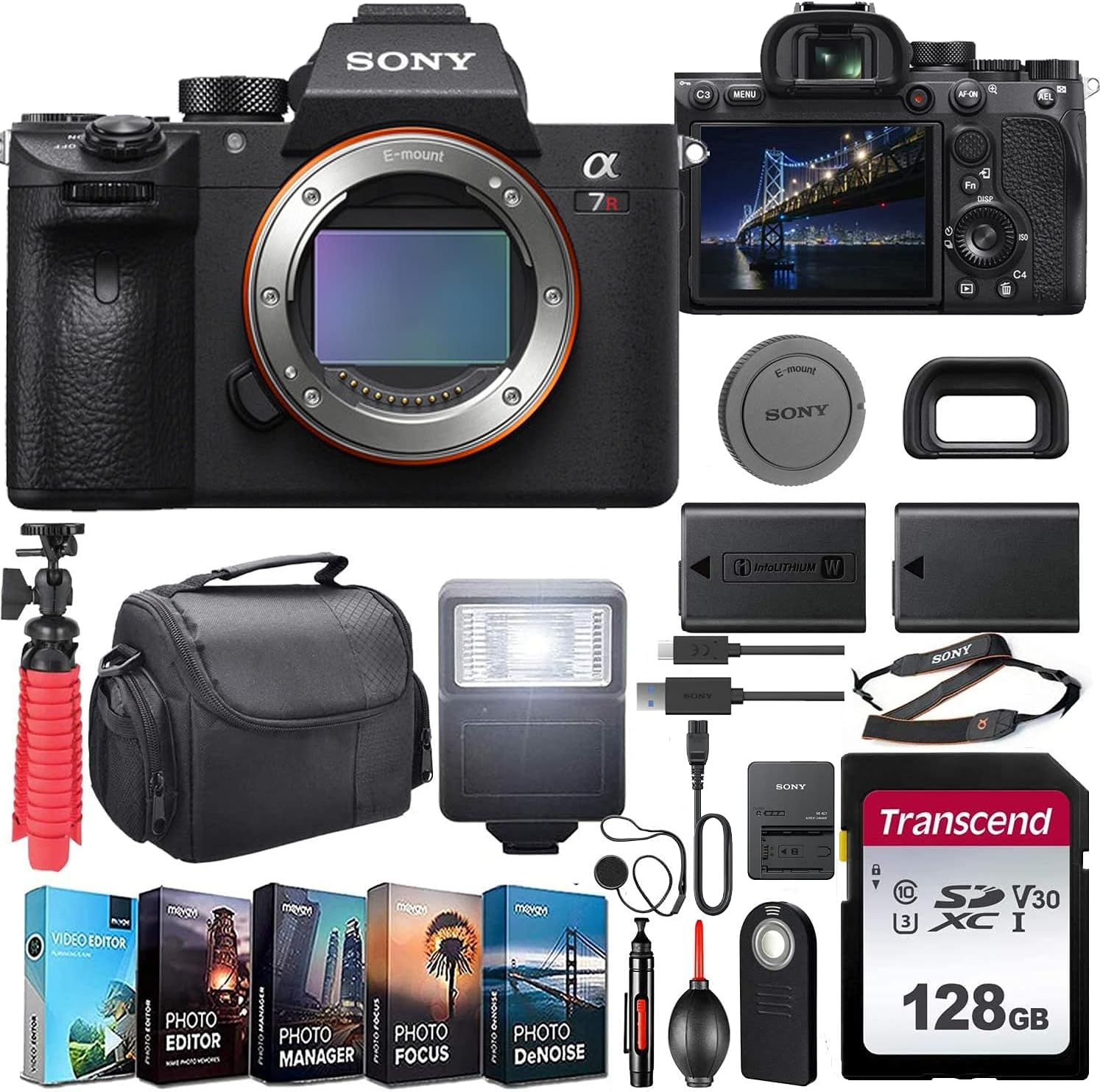 Sony Alpha a7R IVA Mirrorless Digital Camera (ILCE7RM4A/B) Body Kit with Extra Battery + Flash + 128GB U3 V30 Memory Accessory Bundle