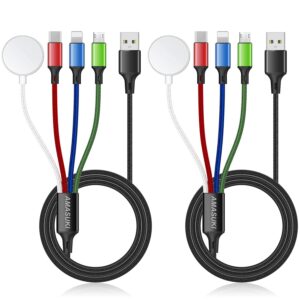 2Pack Multi Charging Cable for Apple Watch Charger USB Magnetic Wireless Charger Nylon Braided USB C/L/Micro Port Compatible with iWatch Series 10-1/iPhone 16/15/Galaxy Android-4FT
