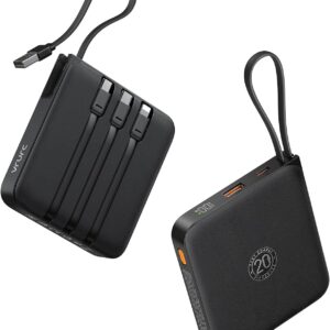 VRURC 20000mAh Portable Charger with Built-in Cables, 22.5W Fast Charging Power Bank for iPhone, Travel Essentials Phone Battery Pack for iPhone 16 15 14 13 12 11 x Samsung Galaxy Series(1 Pack)