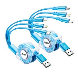 Multi Charging Cable,[2Pack 4FT] Retractable Fast Charging 3 in 1 USB Charger Cable Phone Charger Cord with Lightning/Type C/Micro USB Port for Cell Phones,iPhone,iPad,Samsung Galaxy,PS,Tablet,More