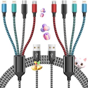 Multi Charging Cable,4 in 1 Charging Cable Charging Cables for Multiple Devices Nylon Braided Universal Charger Phone Charger Cord with 2 IP/USB-C/Micro USB Port for Cellphone/Tablets/More(2Pack 5FT)