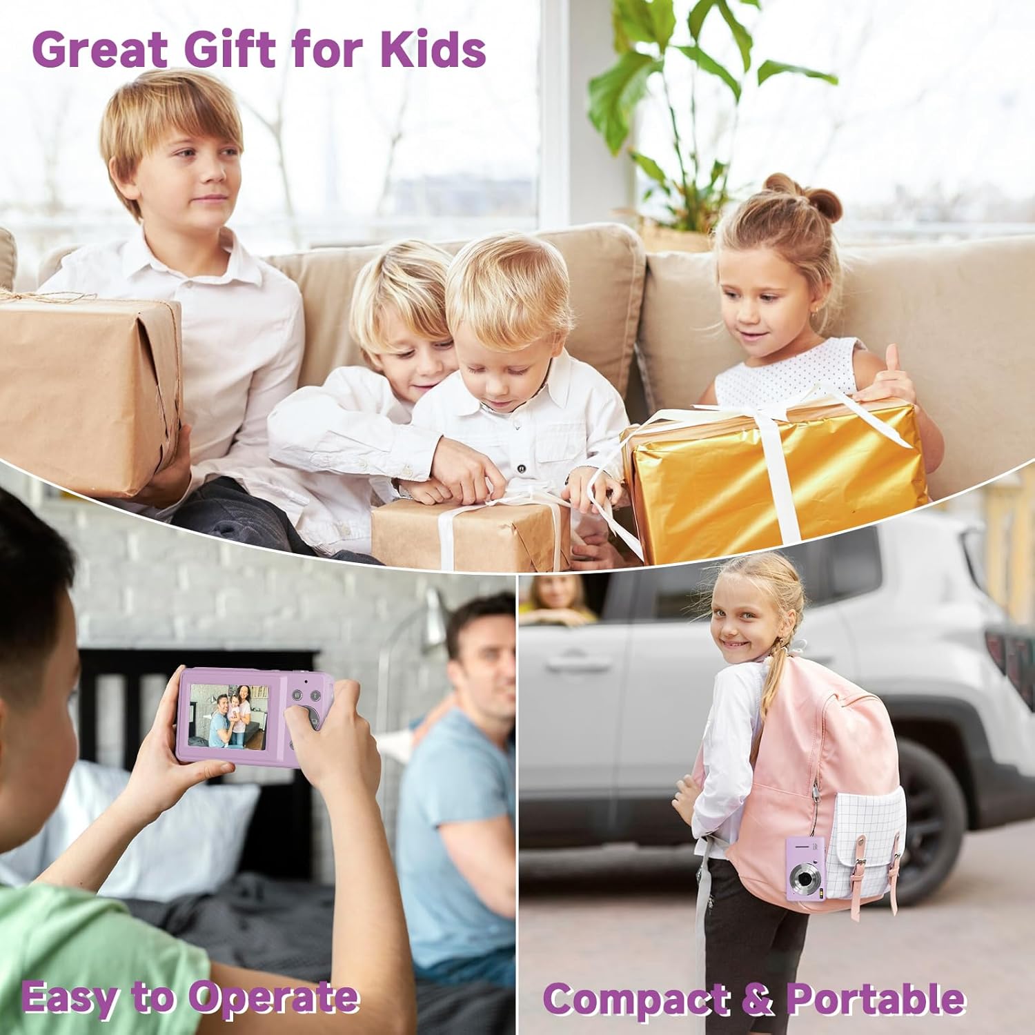 Digital Camera, FHD 1080P Digital Camera for Kids, Vintage Digital Camera with 16X Zoom, Face Detect, Smile Capture, Anti Shake, Compact Point and Shoot Camera Small Camera for Teens Purple - Image 7