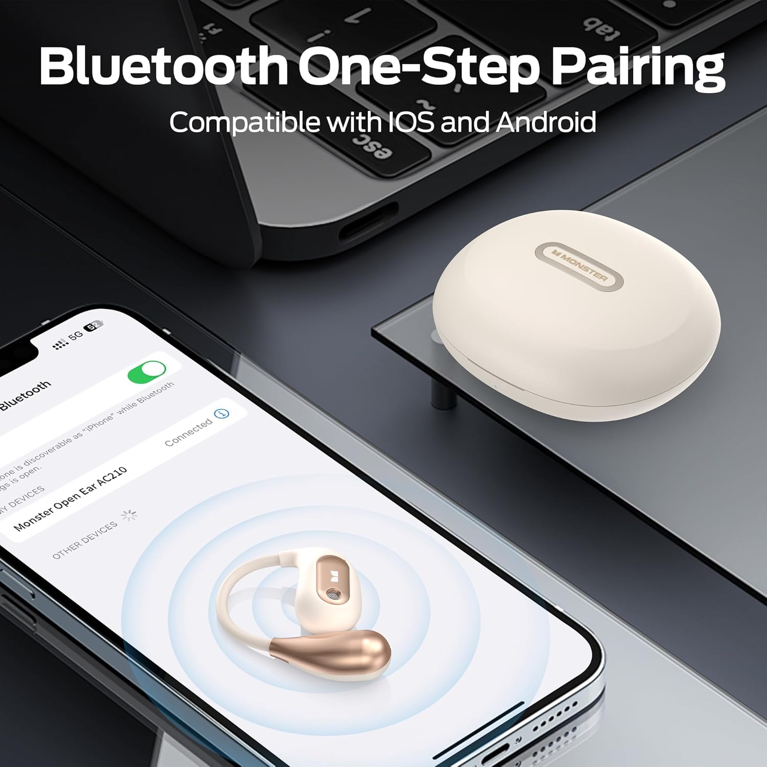 Monster Open Ear AC210 Headphones, Bluetooth 5.4 Earphones Stereo Sound, Wireless Headphones 30 Hours Playback, Type-C Charging, HD Clear Calls, Touch Control, IPX5 Waterproof Open Ear Earbuds,White - Image 4