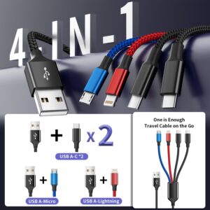 Dual Type-C 4 in 1 Charging Cable 2Pack 5FT, Multi Charging Cable for Multiple Devices, Universal USB Cable with IP/Micro/Dual USB-C Port Compatible iPhone16/15/14 Series, Cell Phones Tablets Pads