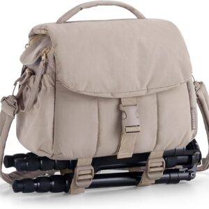 BAGSMART Small Camera Bag, DSLR Camera Case for Camera Lens & Accessories, Ultra-Light Compact Crossbody Camcorder Bags with Rain Cover/Tripod Straps, Camel