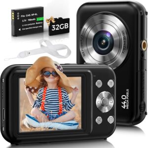 Digital Camera, Bofypoo FHD 1080P 44MP Kids Camera with 32GB Card, 16X Zoom Point and Shoot Digital Camera with Fill Light, Anti-Shake Compact Vlogging Camera for Teens Boys Girls (Black)