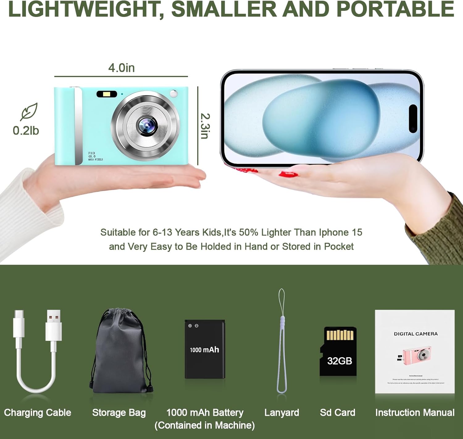 Digital Camera, 48MP Digital Camera for Kids, FHD 1080P Teen Camera, Compact Camera with IPS Screen, Small Camera for Girls with 32GB SD Card, Mini Camera with 16x Zoom and Anti-Shake (Blue) - Image 6