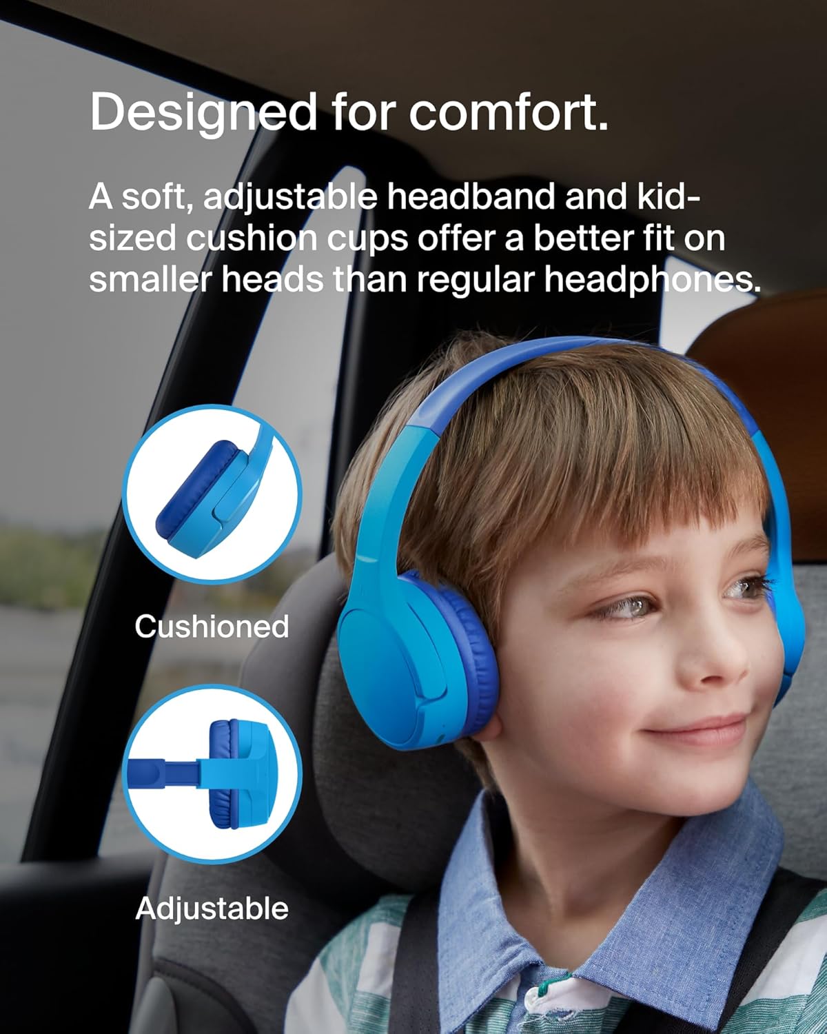 Belkin SoundForm Mini - Wireless Bluetooth Kids Headphones with 30H Battery Life, 85dB Safe Volume Limit, Built-in Microphone - Kids On-Ear Earphones for iPhone, iPad, Fire Tablet & More - Blue - Image 6