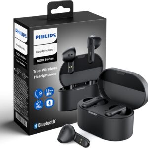 PHILIPS True Wireless Earbuds, TWS Bluetooth 5.3 Headphones, 13mm Drivers, AI Mic for Clear Calls, IPX4 Waterproof, 15 Hours Playtime, Compatible w/iPhone Android & Bluetooth Devices, TAT1138