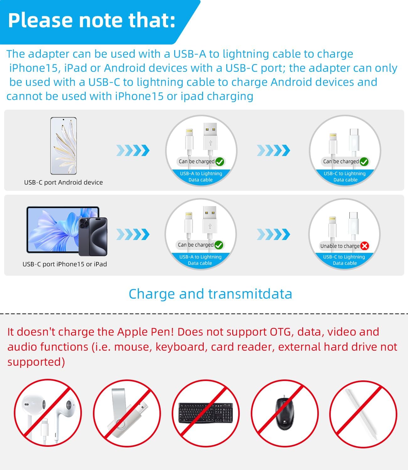 3Pack Lightning Female to USB-C Male Adapter, Type Charging for iPhone 11, iPad Pro, Samsung Galaxy S20, Note 10, LG V50, HTC U12, Nexus 5X, 6P, Pixel 4 - Universal Compatibility - Image 2