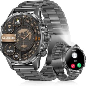 Indestructible Military Smart Watch for Men (Answer/Make Call) 1.85 Amoled IP69 Waterproof Smartwatch with Flashlight 127 Sports Mode Fitness Tracker 100 Days Battery Heart Rate for Android iPhone