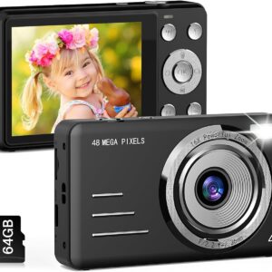 Digital Camera, FHD 1080P Kids Camera, 48MP Point and Shoot Digital Cameras, 16X Zoom, Anti Shake, Compact Small Camera for Kids Gifts for Teens Girls Boys