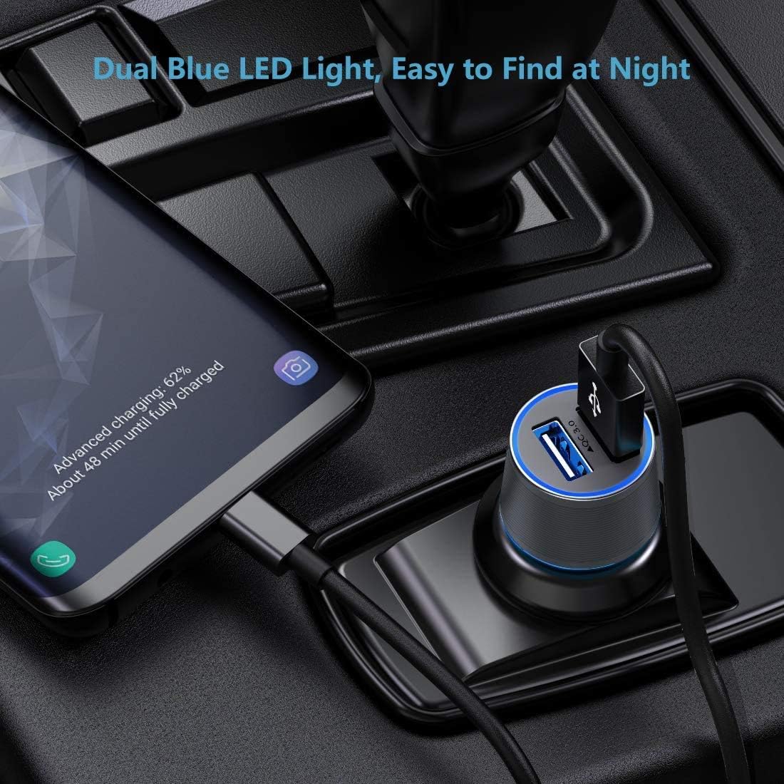 Fast USB Car Charger for Samsung Galaxy A55/A54/A53/A50/A15/A14/S24/S23/S22/S21 Plus/Ultra/S20 FE/S10/S9/S8/Note 20/A10S/A21/A31/A51 Quick Charge 3.0 Dual USB Rapid Car Charger with Type C Cable 3.3ft - Image 5